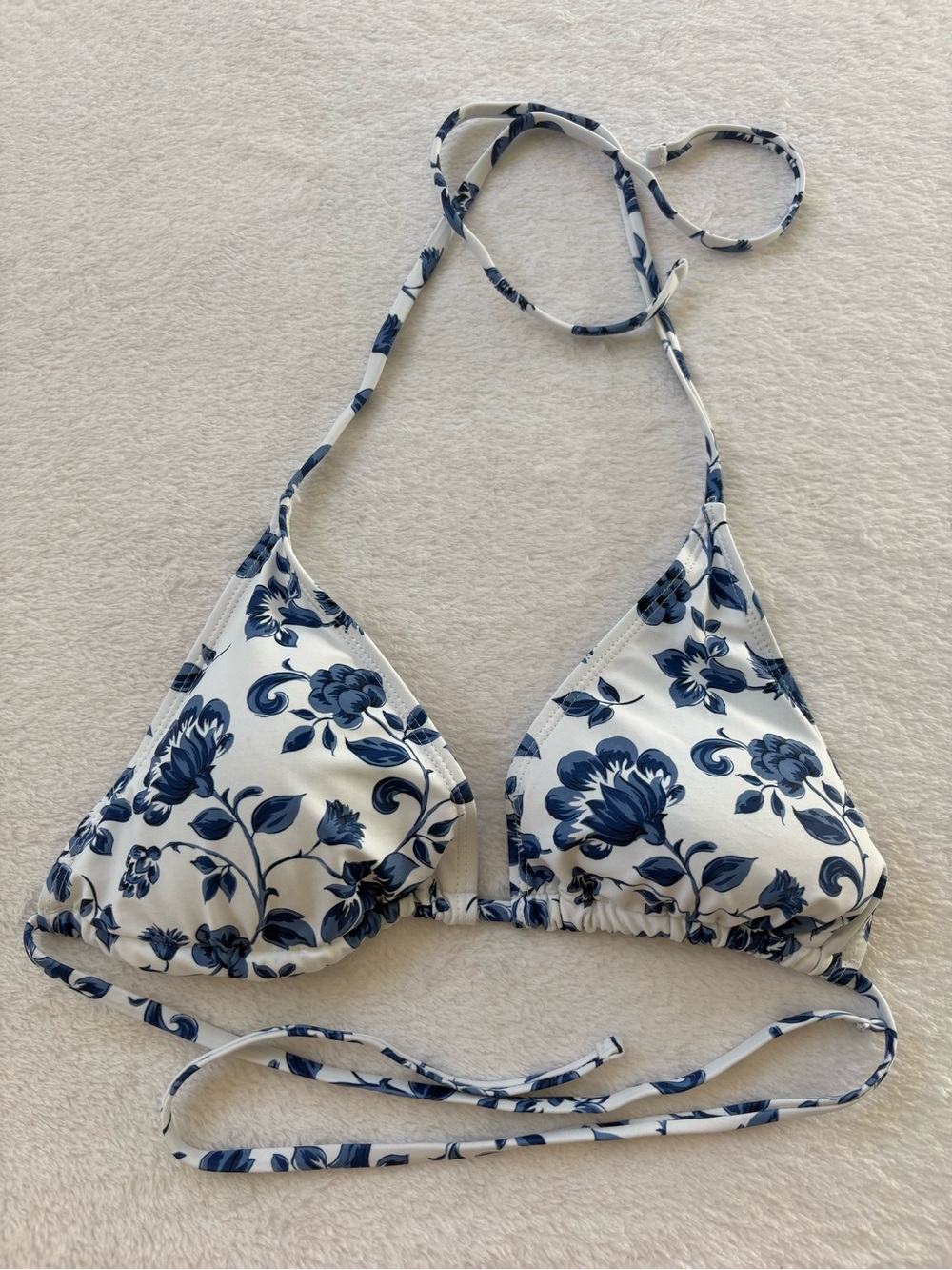 Blue Floral Triangle Bikini Top